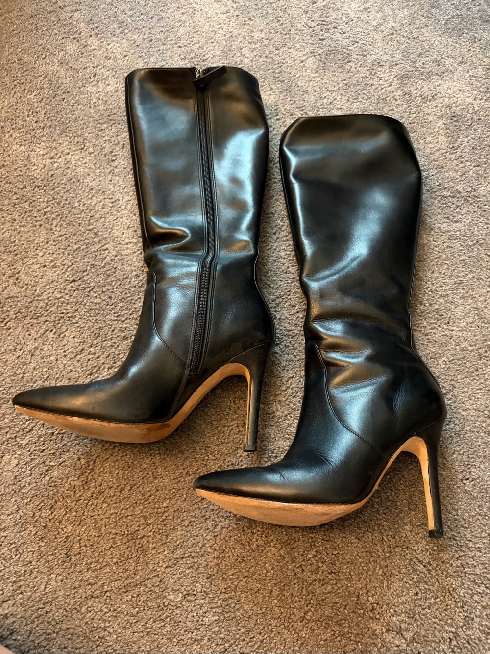 Halston Black Pointed Toe Knee-High Stiletto Boots